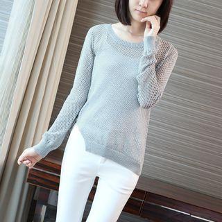 Crew-neck Open-knit Sweater
