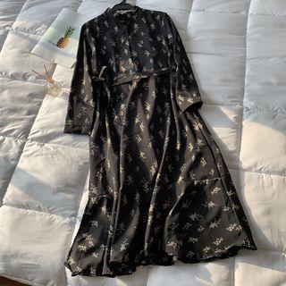 Floral Print Midi Chiffon Shirt Dress