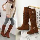 Buckled Wedge Knee-high Boots