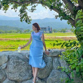 Frilled-strap Denim Long Jumper Dress