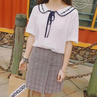 Short-sleeve Embroidered Collar T-shirt
