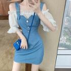 Mock Two-piece Cold Shoulder Denim Dress