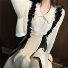 Plain Long-sleeve Knit Polo-shirt / Jumper Skirt