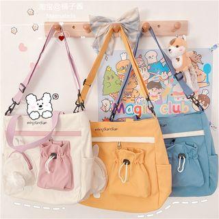 Lettering Multi-pocket Crossbody Bag / Bag Charm / Set