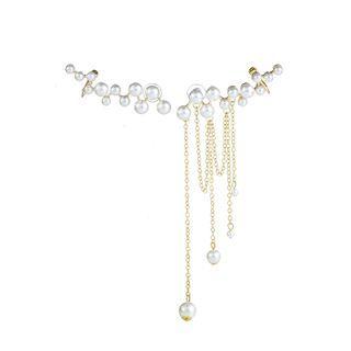 Faux Pearl Asymmetrical Fringed Earring 1 Pair - Faux Pearl Asymmetrical Fringed Earring - Gold - One Size