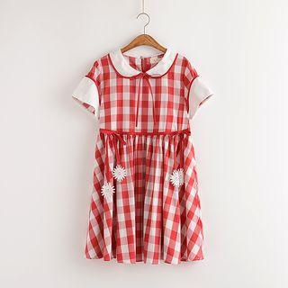 Plaid Short-sleeve Collared Dress