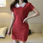 Short-sleeve Collared Sheath Knit Dress