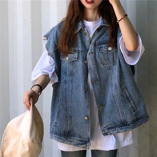 Sleeveless Denim Jacket Blue - One Size