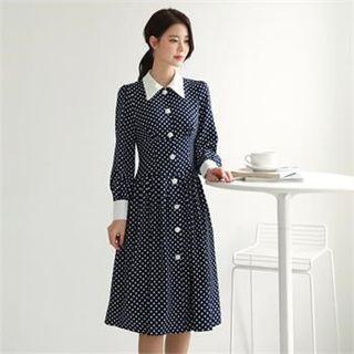 Tall Size Button-front Polka-dot Dress