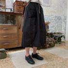 Buttoned A-line Midi Skirt Black - One Size