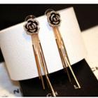 Floral Earring Flower - Black & Gold - One Size