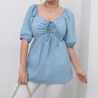 Plus Size Denim Puff Sleeve Flowy Top
