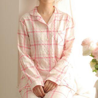 Loungewear Set: Plaid Long-sleeve Top + Pants