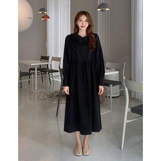Button-back Puff-sleeve Long Dress