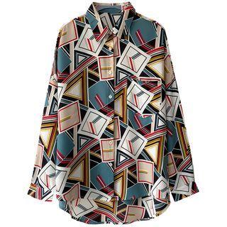 Patterned Chiffon Shirt Blue - One Size