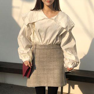Sailor-collar Loose-fit Top White - One Size