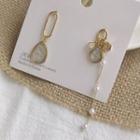 Non-matching Rhinestone Faux Pearl Dangle Earring 1 Pair - S925 Silver - One Size