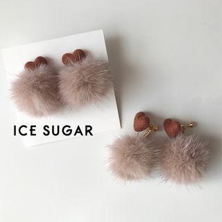 Pom Pom Drop Ear Stud / Clip-on Earring