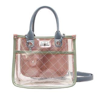 Color Block Transparent Hand Bag Pink - One Size