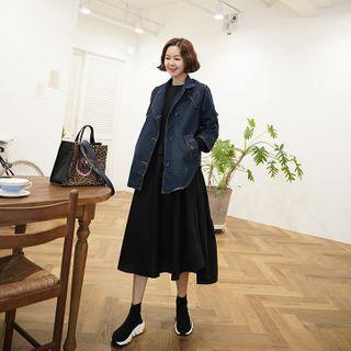 Tab-sleeve Stitched Denim Jacket Blue - One Size