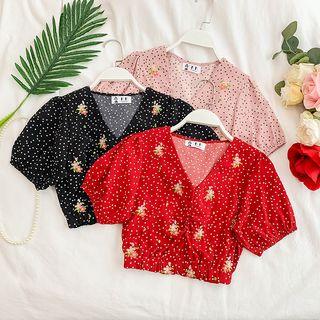 Floral Embroidered Short-sleeve Crop Top