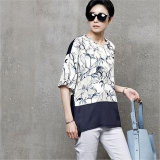 Floral-panel Textured Top