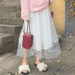 Midi Dotted A-line Mesh Skirt