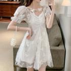 Short-sleeve Butterfly Embroidered Mini A-line Dress