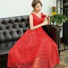 V-neck Sleeveless Lace Evening Gown