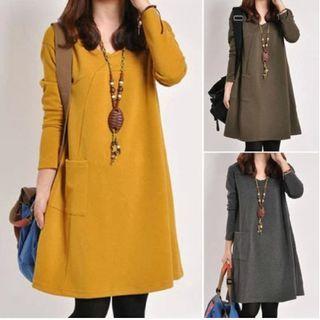 Pocket Detail Long-sleeve Shift Dress