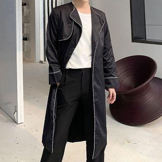 Contrast-trim Sashed Long Coat