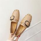 Faux Leather Studded Buckled Loafers