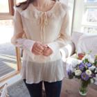 Tie-neck Laced-collar Crinkled Top