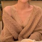 Twist Knit Cardigan Khaki - One Size