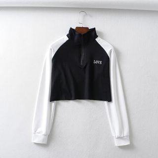 Stand Collar Raglan Sleeve Cropped Sweatshirt