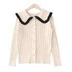 Ruffle Trim Faux Pearl Ribbed Knit Top