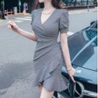 Short-sleeve Plaid Ruffled Mini Dress
