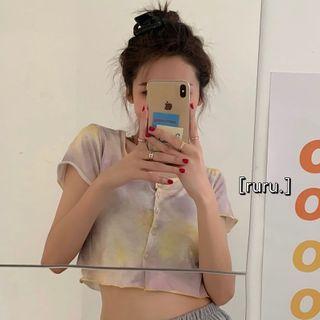 Short-sleeve Button T-shirt As Shown In Figure - One Size