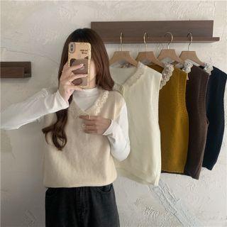 Lace Panel Sweater Vest