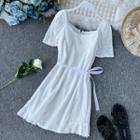 Square-neck Eyelet-lace Dress White - One Size