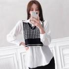 Houndstooth Mock Two-piece Shirt Black & White - One Size
