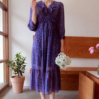 Ruffle-trim Floral Print Maxi Dress