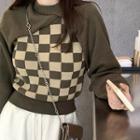 Set: Checker Print Sweater Vest + Crop Sweater