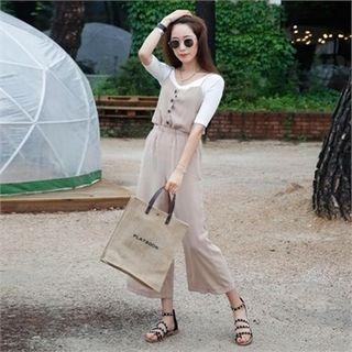Spaghetti-strap Button-front Jumpsuit
