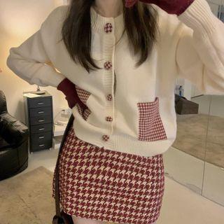 Cardigan / Houndstooth A-line Skirt