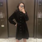 Long-sleeve Belted Buttoned Dress