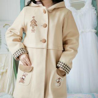 Hooded Single Breasted Coat Khaki - One Size