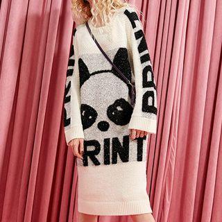 Long-sleeve Print Shift Sweater Dress
