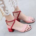 Contrast Color Open Toe Chunky Heel Sandals