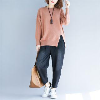 Round-neck Slit-side Sweater